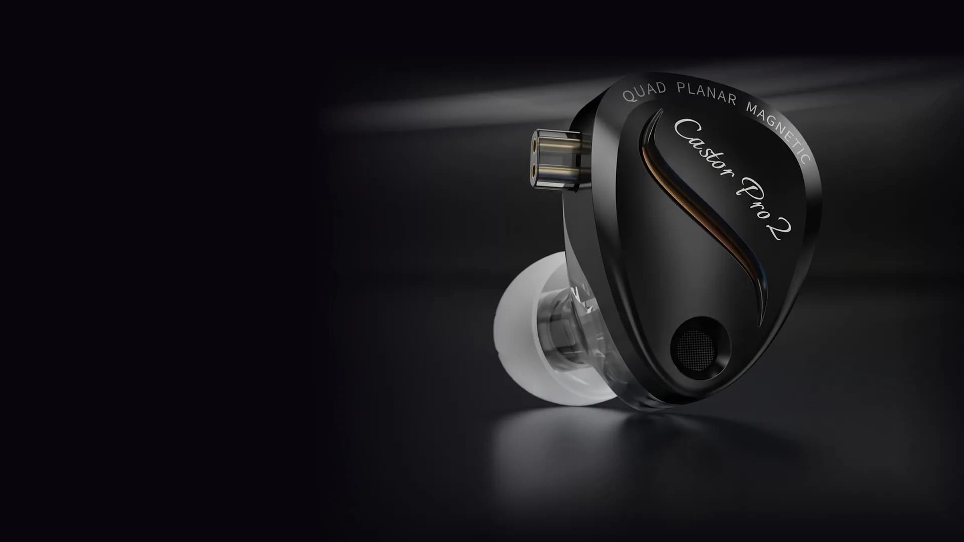 KZ Castor Pro 2 in-ear monitor, black, on a dark background