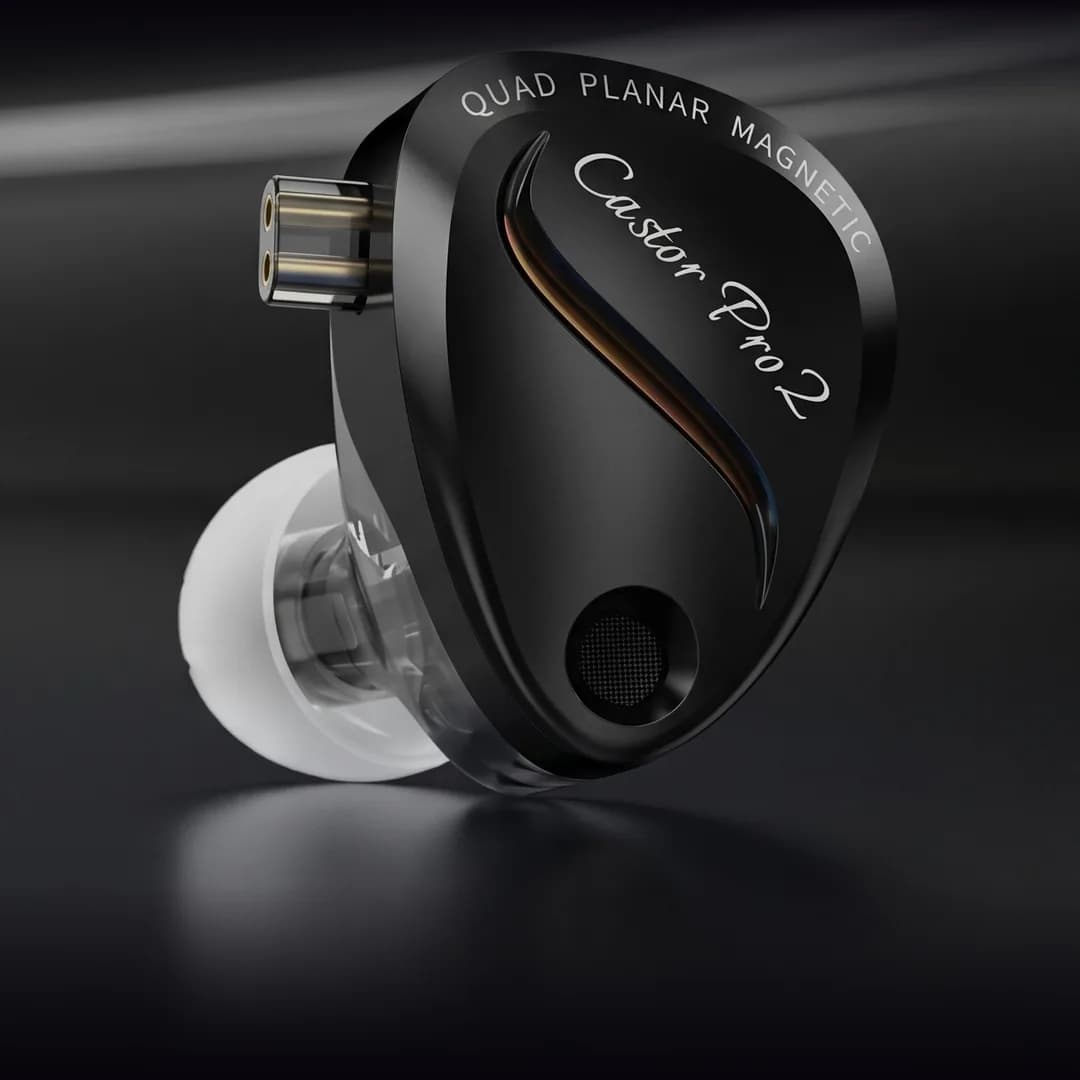 KZ Castor Pro 2 in-ear monitor, black, on a dark background